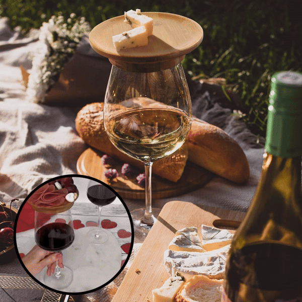 Rustic Wooden Wine Platter with Glass Holder