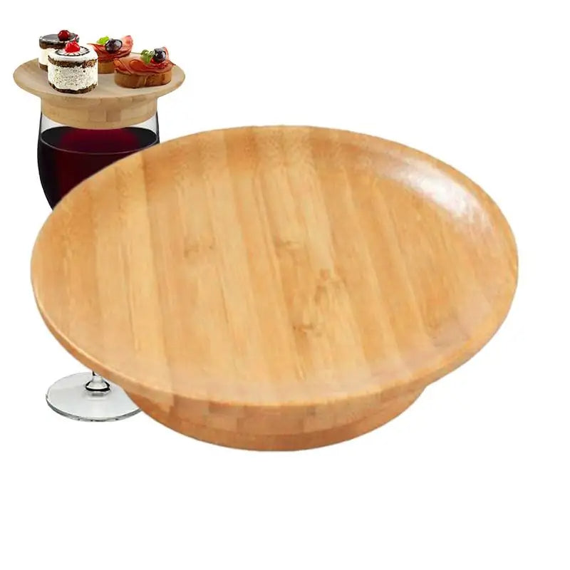 Rustic Wooden Wine Platter with Glass Holder