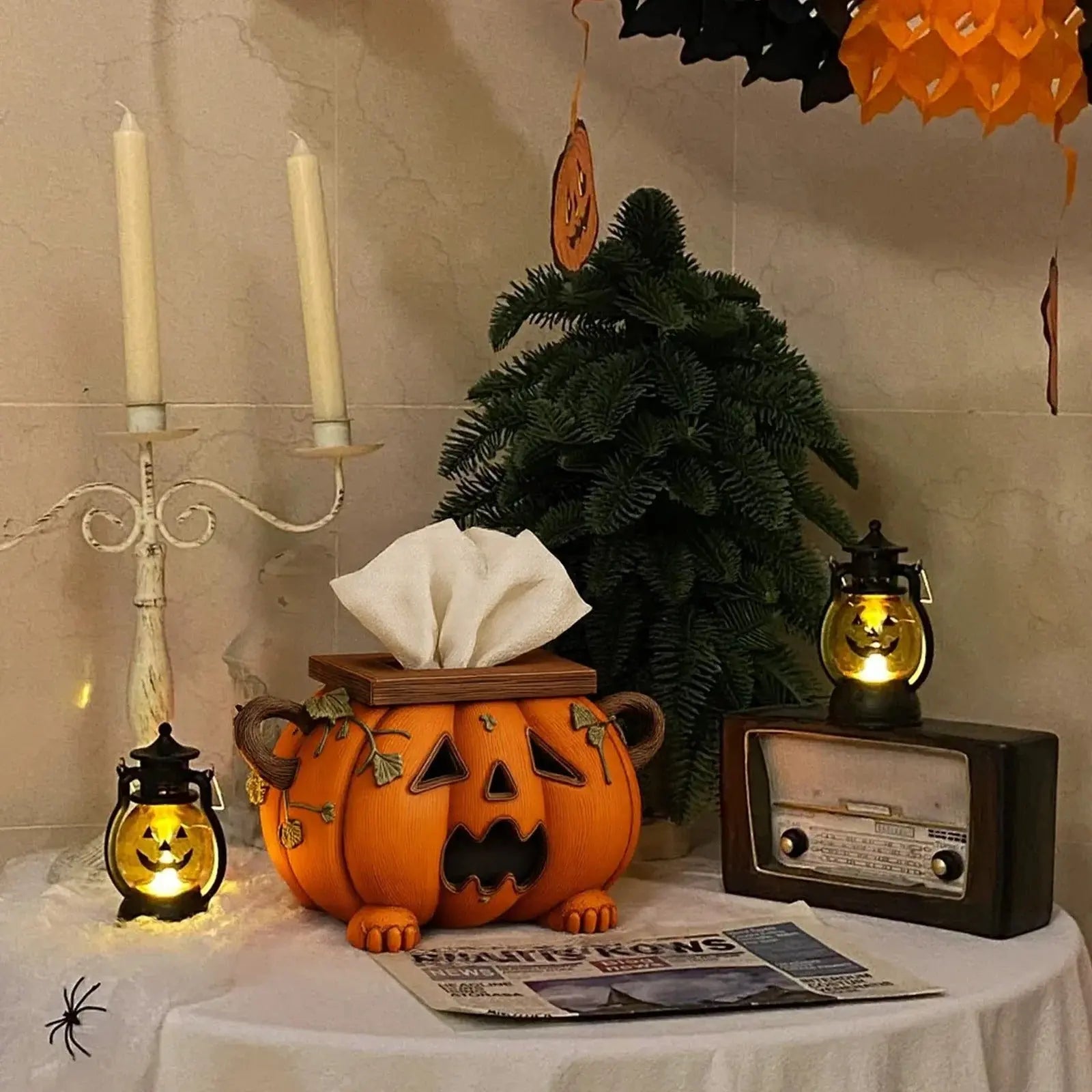 Spooky Halloween Pumpkin Tissue Box Decor