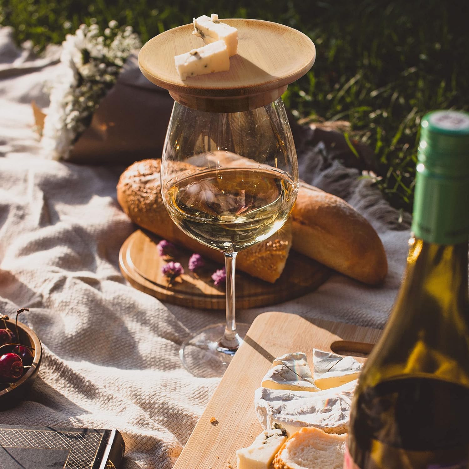 Rustic Wooden Wine Platter with Glass Holder