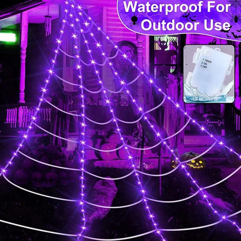 Glowing Purple Halloween Spider Web Decoration