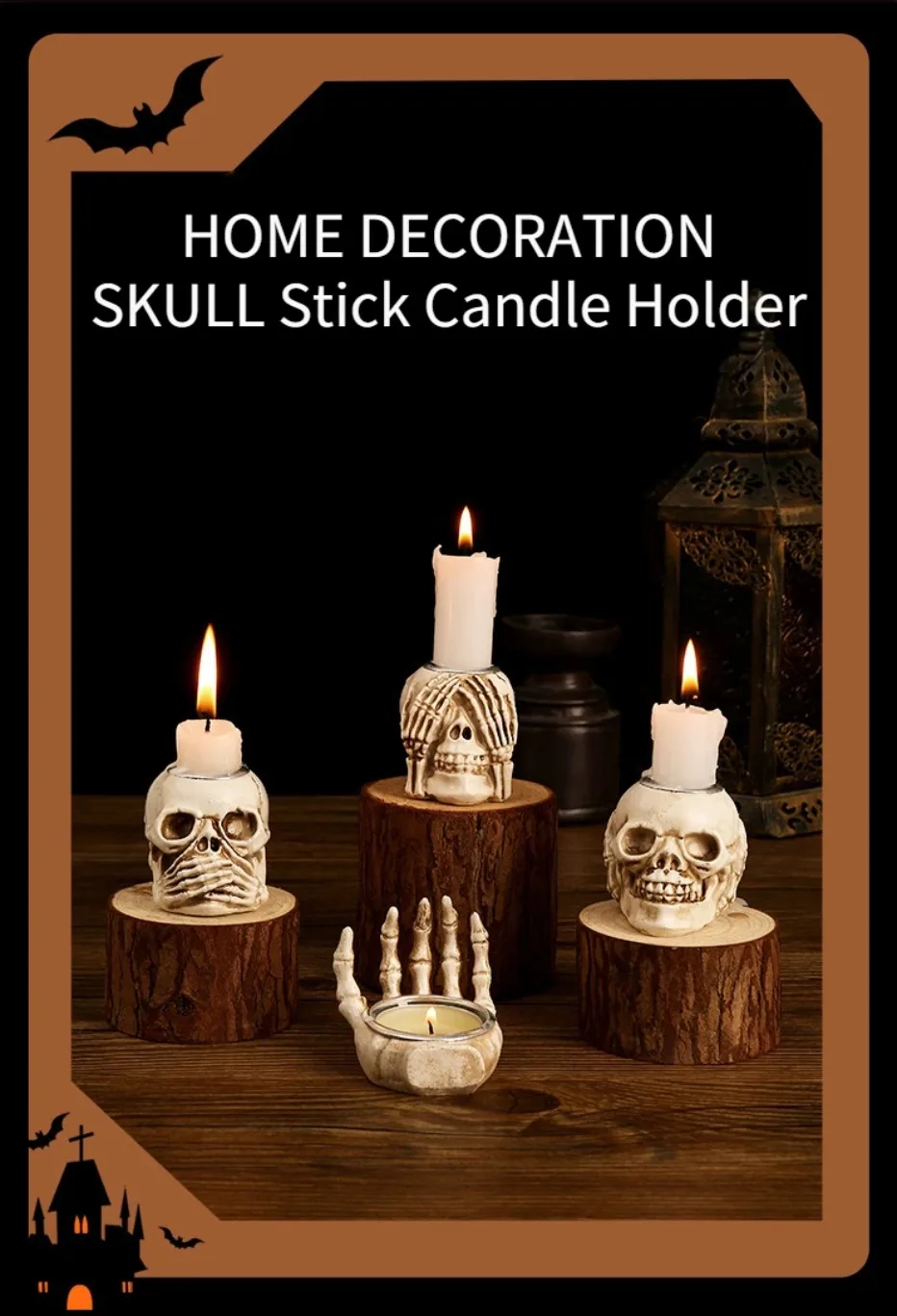 Spooky Skull Candle Holder Set for Halloween Decor