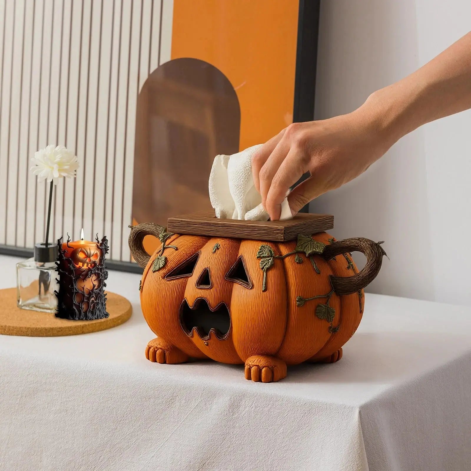 Spooky Halloween Pumpkin Tissue Box Decor