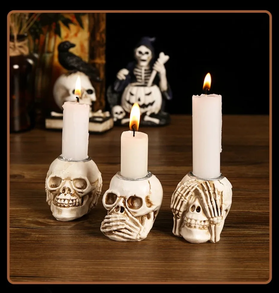 Spooky Skull Candle Holder Set for Halloween Decor