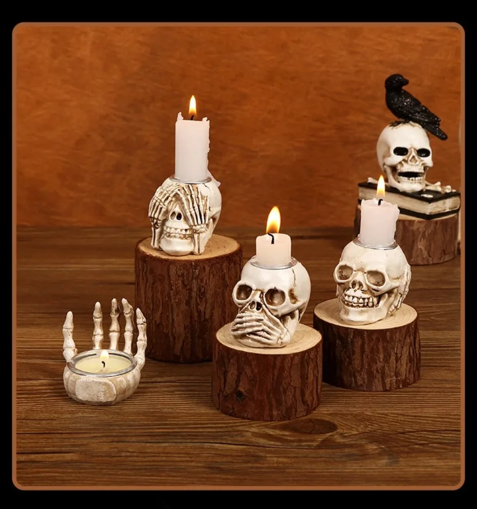 Spooky Skull Candle Holder Set for Halloween Decor