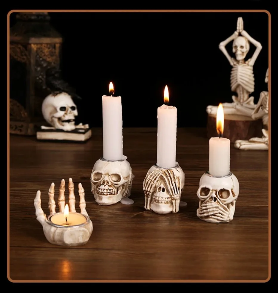Spooky Skull Candle Holder Set for Halloween Decor