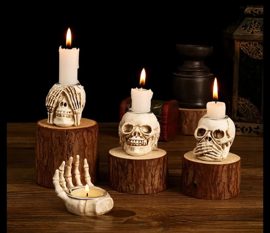 Spooky Skull Candle Holder Set for Halloween Decor